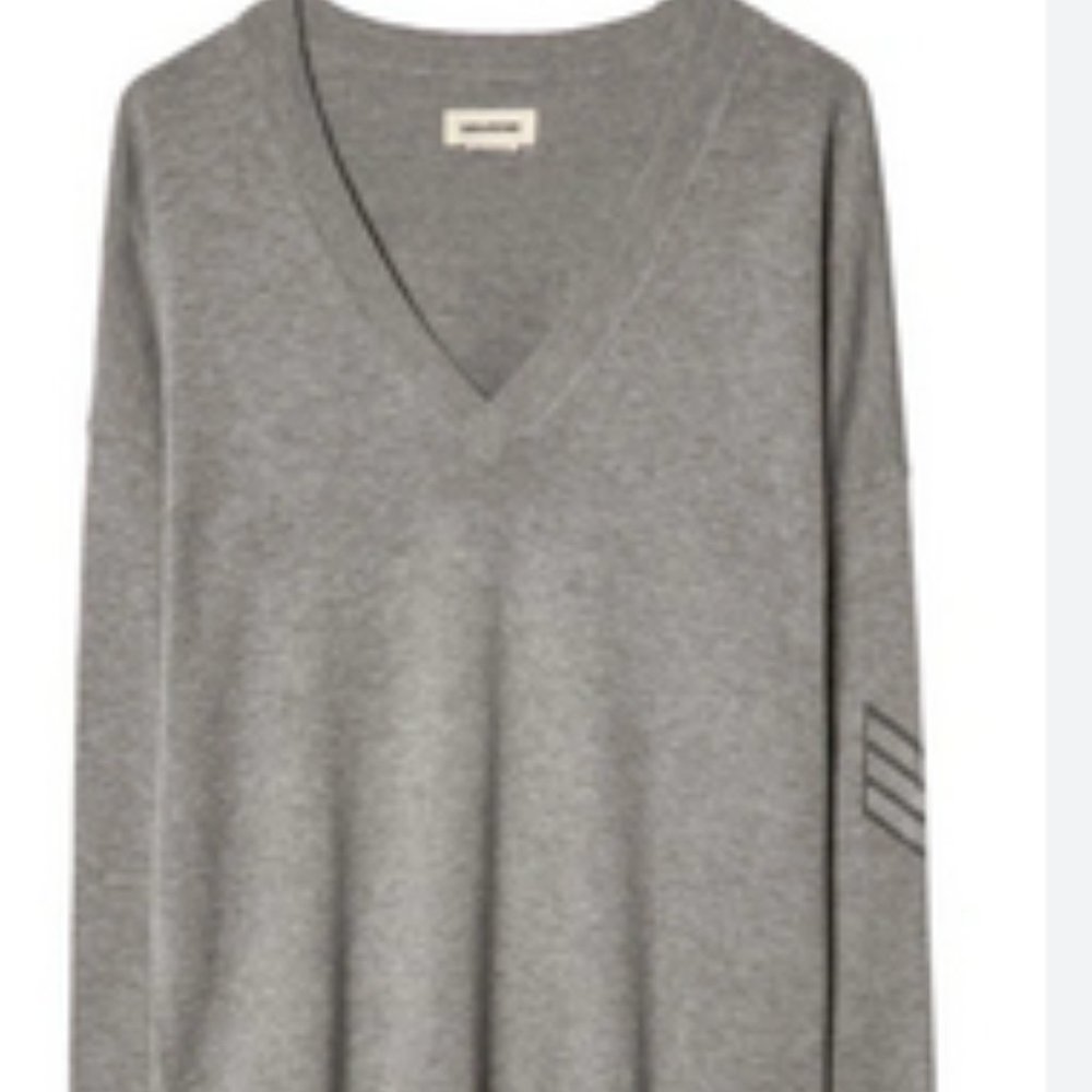 Zadig and Voltaire Happy Army Studded Elbow V Neck Sweater L - Picture 2 of 8